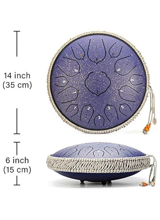 Generic Blue 15 Notes 14 Inches Steel Tongue Drum Healing Drum Wide Range Steel Drum with Carrying Bag & Mallets  - Image 3