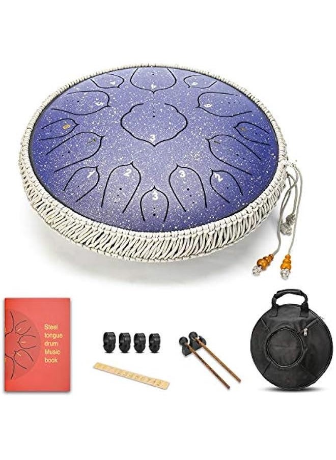 Generic Blue 15 Notes 14 Inches Steel Tongue Drum Healing Drum Wide Range Steel Drum with Carrying Bag & Mallets  - Image 1