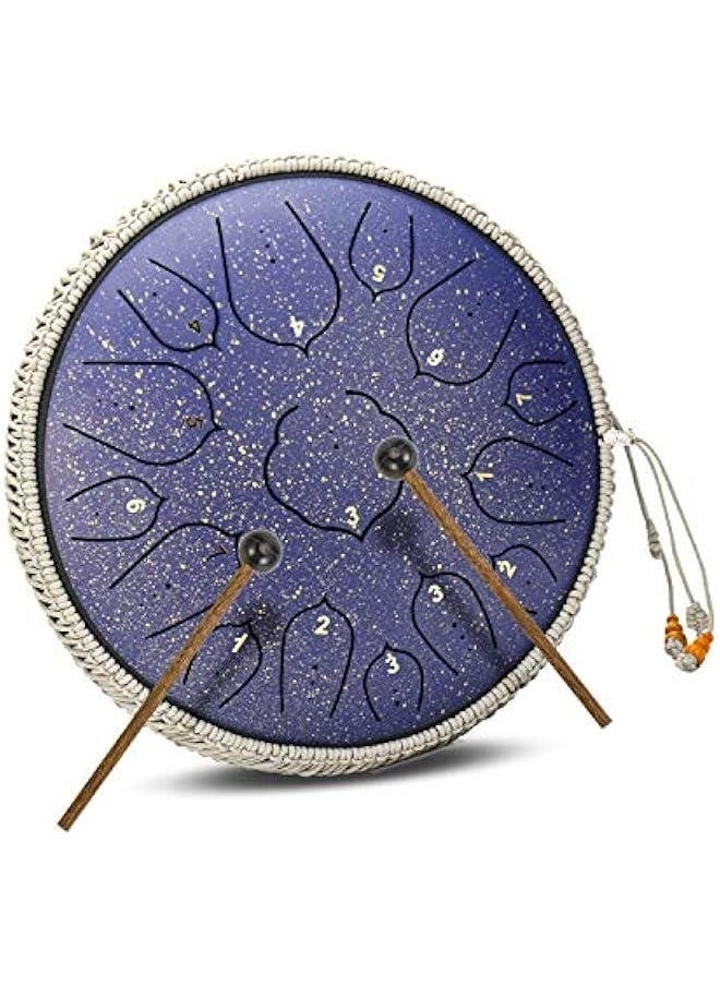 Generic Blue 15 Notes 14 Inches Steel Tongue Drum Healing Drum Wide Range Steel Drum with Carrying Bag & Mallets  - Image 2