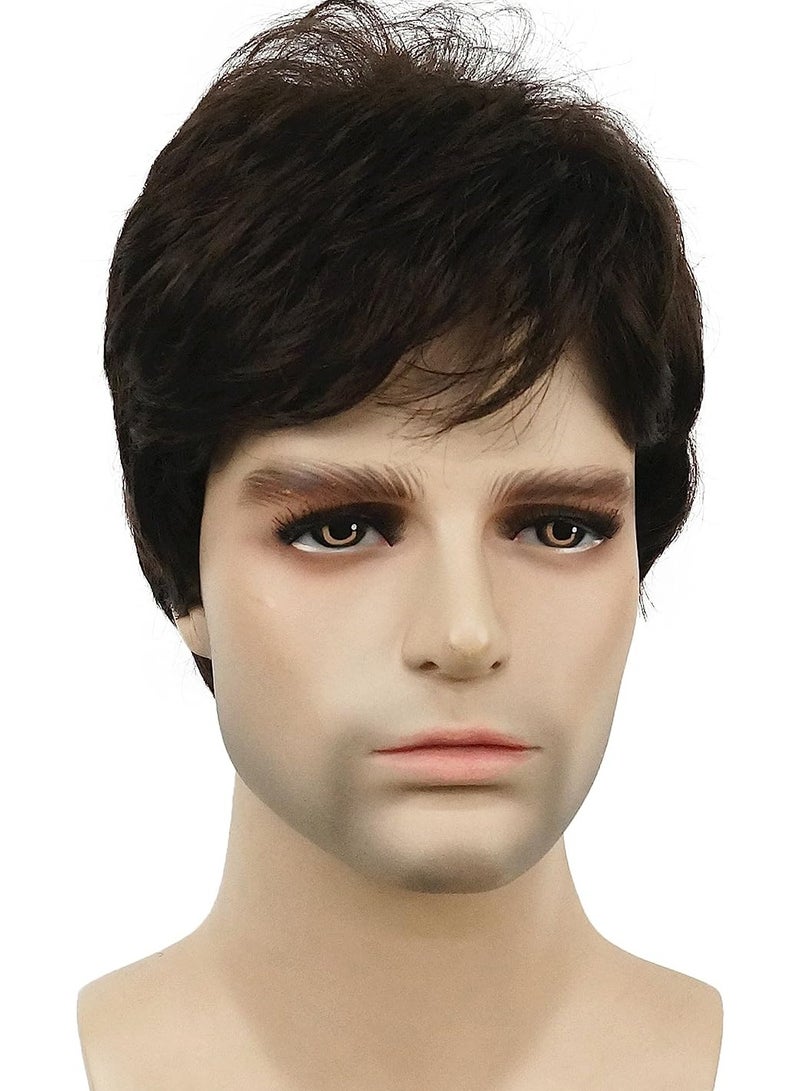 Estelle Men's Fluffy Wigs Mens Short Curly Fluffy Wig Natural Men Wig Synthetic Full Wigs (AZboy-darkbrown-06) - Image 2