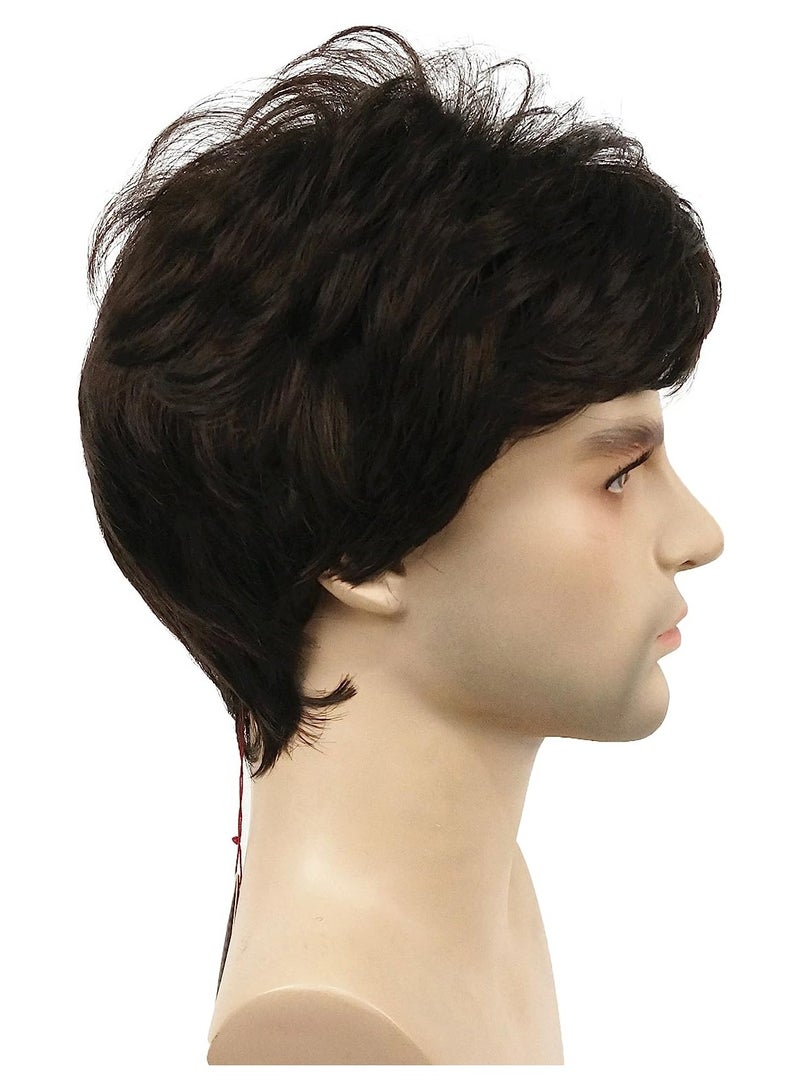 Estelle Men's Fluffy Wigs Mens Short Curly Fluffy Wig Natural Men Wig Synthetic Full Wigs (AZboy-darkbrown-06) - Image 4