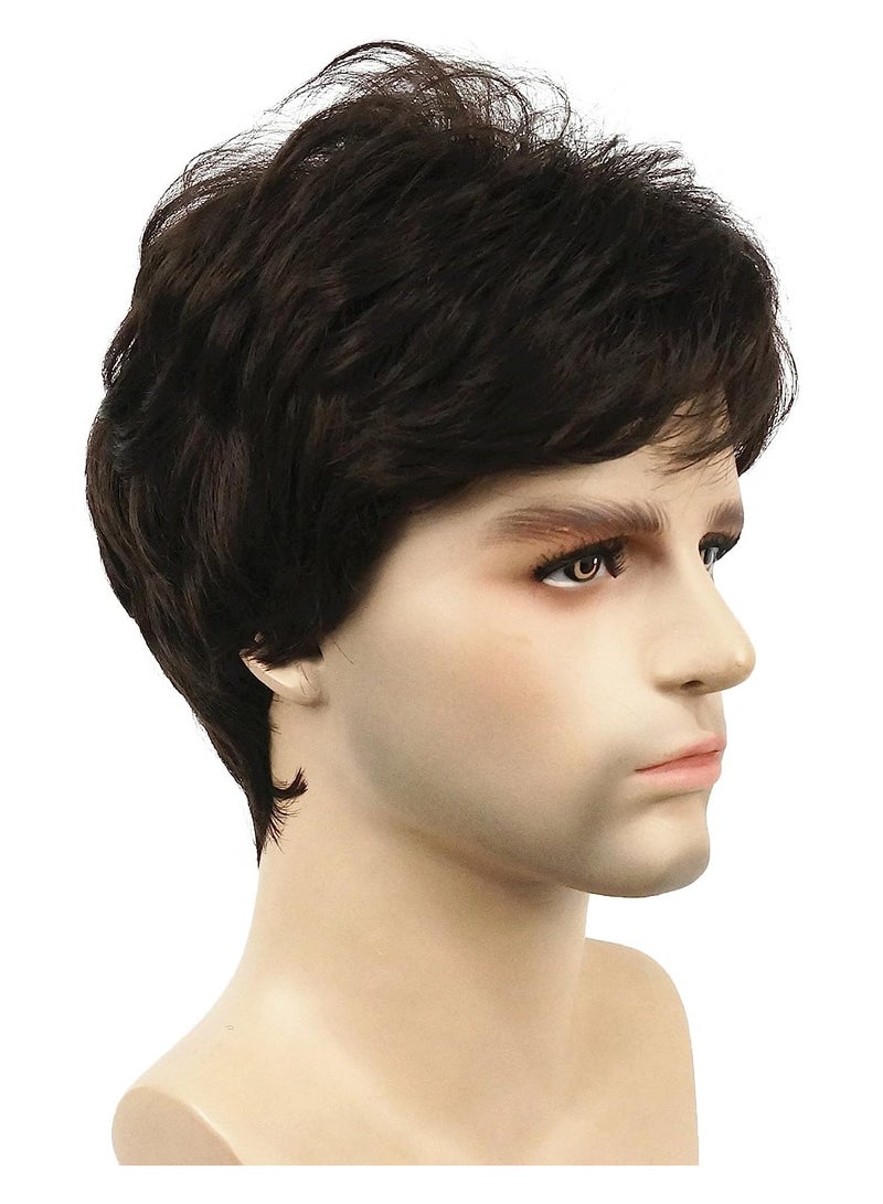 Estelle Men's Fluffy Wigs Mens Short Curly Fluffy Wig Natural Men Wig Synthetic Full Wigs (AZboy-darkbrown-06) - Image 5