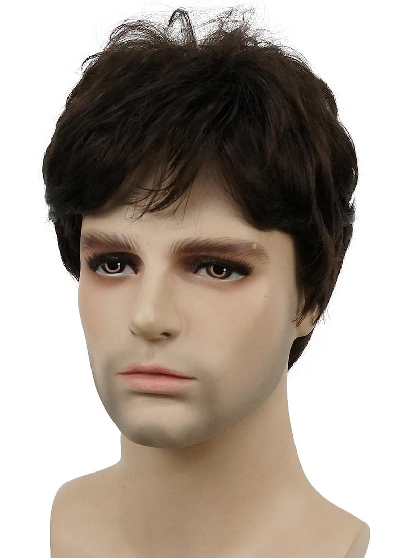 Estelle Men's Fluffy Wigs Mens Short Curly Fluffy Wig Natural Men Wig Synthetic Full Wigs (AZboy-darkbrown-06) - Image 3