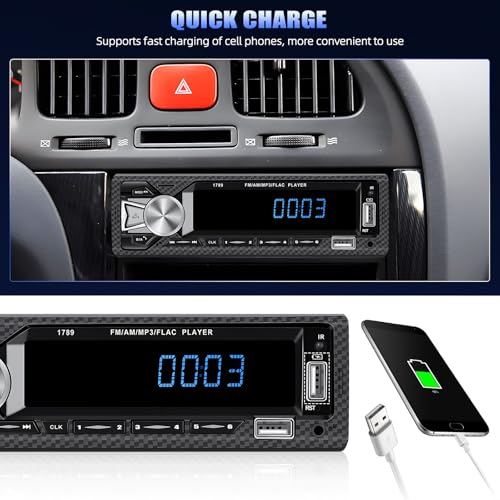AMprime Single Din Car Stereo Bluetooth Hands Free Calling Car Audio Receivers with Digital LCD Display FM Car Radio MP3 Player Quick Charge USB/SD/AUX-in Built-in Microphone - Image 5
