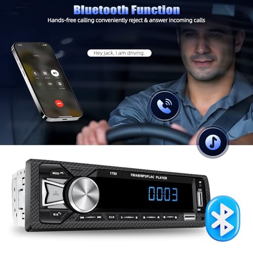 AMprime Single Din Car Stereo Bluetooth Hands Free Calling Car Audio Receivers with Digital LCD Display FM Car Radio MP3 Player Quick Charge USB/SD/AUX-in Built-in Microphone - Image 2