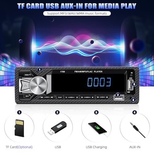 AMprime Single Din Car Stereo Bluetooth Hands Free Calling Car Audio Receivers with Digital LCD Display FM Car Radio MP3 Player Quick Charge USB/SD/AUX-in Built-in Microphone - Image 4