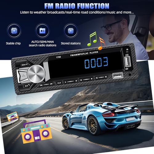 AMprime Single Din Car Stereo Bluetooth Hands Free Calling Car Audio Receivers with Digital LCD Display FM Car Radio MP3 Player Quick Charge USB/SD/AUX-in Built-in Microphone - Image 3