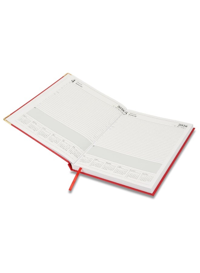 FIS مفكرة 2026، مفكرة بحجم A4 (210x297 مم)، غلاف صلب من مواد الفينيل، غلاف مبطن من جهة واحدة، زوايا ذهبية، إنجليزي، ورق أبيض 60 جرام، لون أحمر - FSDI42E26RE - Image 5