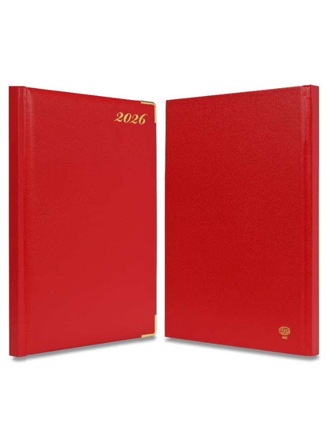 FIS مفكرة 2026، مفكرة بحجم A4 (210x297 مم)، غلاف صلب من مواد الفينيل، غلاف مبطن من جهة واحدة، زوايا ذهبية، إنجليزي، ورق أبيض 60 جرام، لون أحمر - FSDI42E26RE - Image 3