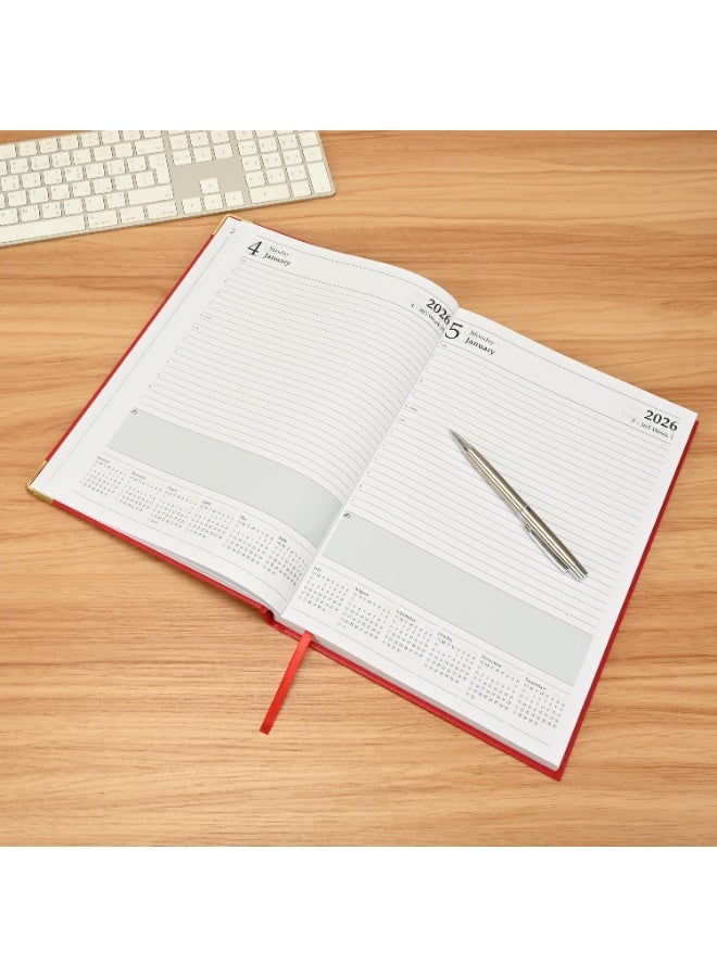 FIS مفكرة 2026، مفكرة بحجم A4 (210x297 مم)، غلاف صلب من مواد الفينيل، غلاف مبطن من جهة واحدة، زوايا ذهبية، إنجليزي، ورق أبيض 60 جرام، لون أحمر - FSDI42E26RE - Image 2