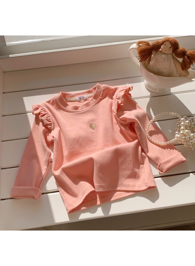 Korean Style Foreign Style Girls' Cotton Bottoming Shirt Kidsren's Heart Embroidered Long-sleeved T-shirt Baby Bottoming Shirt Autum Top