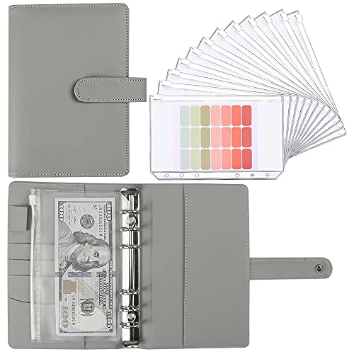 LXWHYP Money Saving Binder, Savings Challenges Book with for Cash Envelopes, 12pcs Zipper Envelopes A6 Budget Binder, Budget Planner for Managing Budgets and Saving Money -(Gray-7.4IN) - Image 1