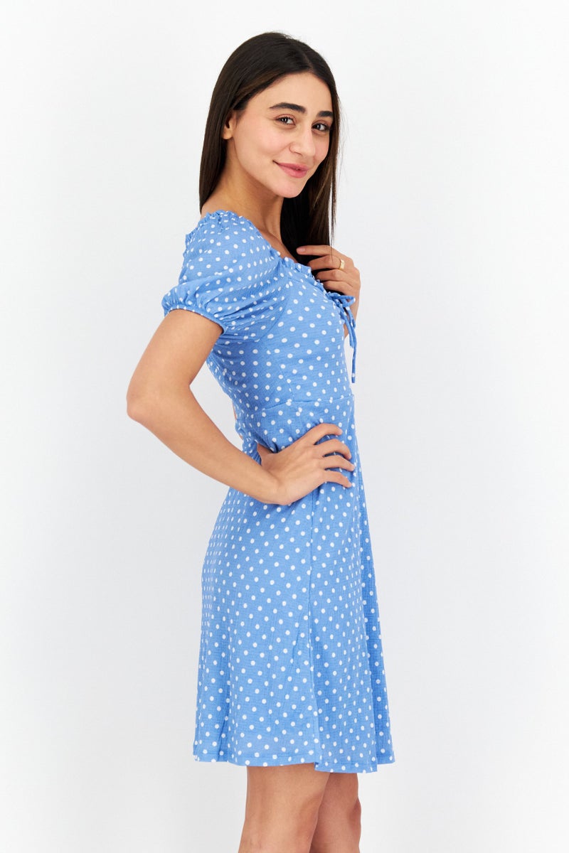 ONLY Women Polka Dots Mini Dress, Blue - Image 2