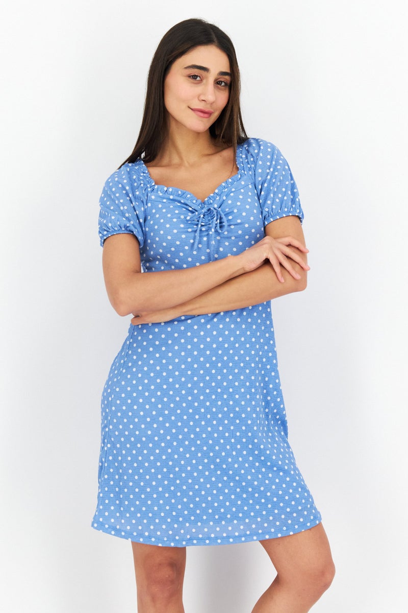 ONLY Women Polka Dots Mini Dress, Blue - Image 1