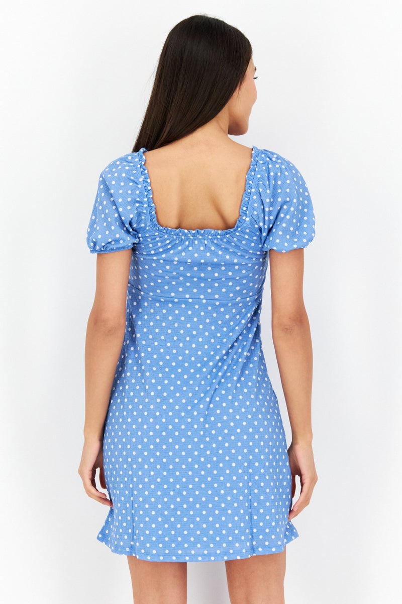 ONLY Women Polka Dots Mini Dress, Blue - Image 3