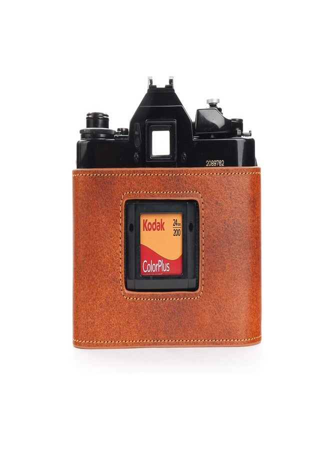 BolinUS A-1 Case, Handmade Genuine Real Leather Half Camera Case Bag Cover for Canon New AE-1 AE-1P A-1 (with Handle) Camera with Hand Strap (LavaBrown) - Image 2