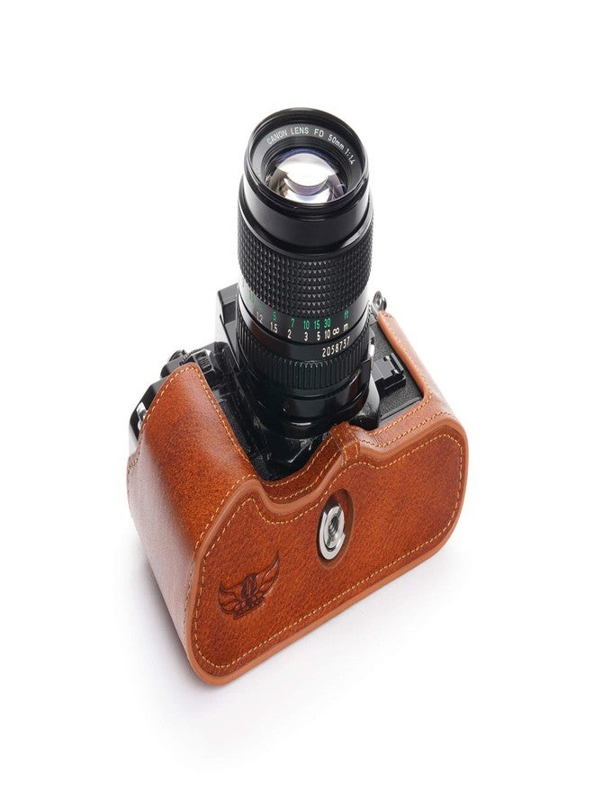 BolinUS A-1 Case, Handmade Genuine Real Leather Half Camera Case Bag Cover for Canon New AE-1 AE-1P A-1 (with Handle) Camera with Hand Strap (LavaBrown) - Image 4