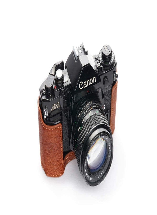 BolinUS A-1 Case, Handmade Genuine Real Leather Half Camera Case Bag Cover for Canon New AE-1 AE-1P A-1 (with Handle) Camera with Hand Strap (LavaBrown) - Image 3