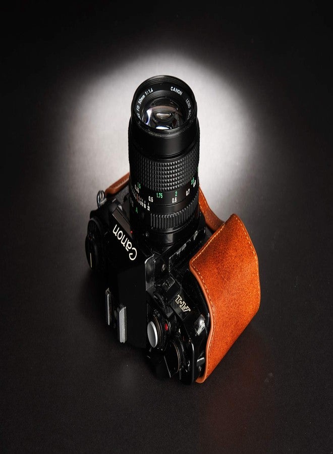 BolinUS A-1 Case, Handmade Genuine Real Leather Half Camera Case Bag Cover for Canon New AE-1 AE-1P A-1 (with Handle) Camera with Hand Strap (LavaBrown) - Image 5