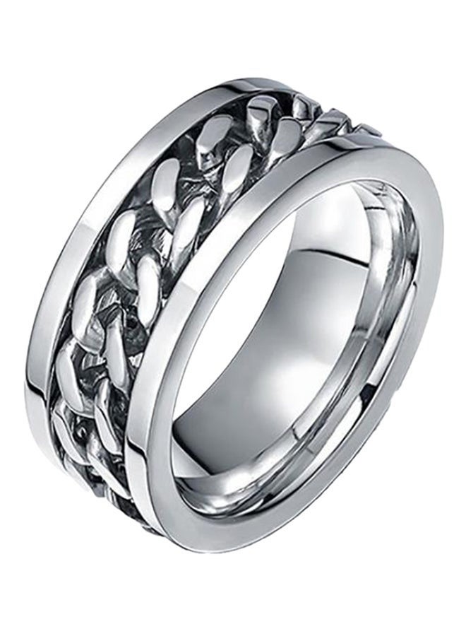 Steel Color Stainless Steel Chain Spinner Ring – Titanium Steel, Rotating Fidget Band, Durable Mechanical Design, Vacuum-Plated, Unisex Fashion Jewelry, EU Size 60 - Image 1