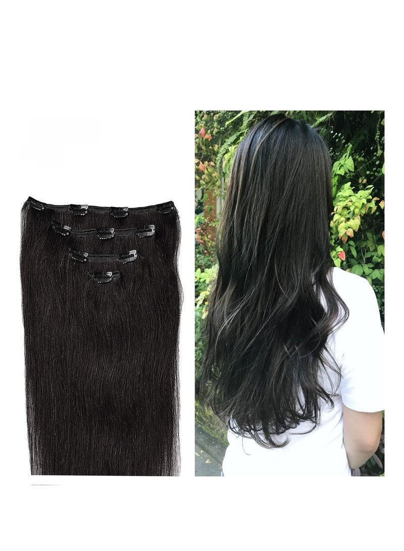 إستيل وصلات شعر بشري ريمي للسيدات مشبك شعر بشري طويل مستقيم حريري على وصلات 100 جرام 4 قطع 1B أسود طبيعي - Image 1