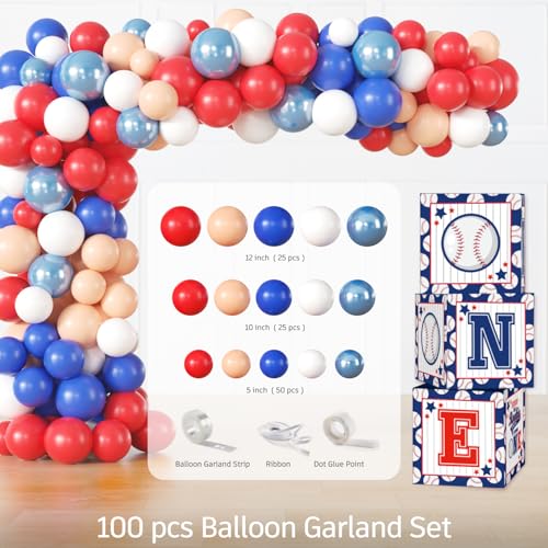 cocomigo Rookie of the Year First Birthday Decorations for Boys - 200 Pcs Party Kit with Balloon Arch, Backdrop, Tableware, Balloon Box, Highchair Banner - Rookie Year Themed Decor for 20 Guests - Image 3