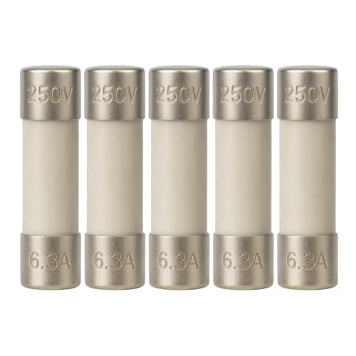 Femitu T6.3A Ceramic Fuse, 5x20mm/0.2x0.79inch 6.3A 250V Slow-Blow Time Delay Fuses - Durable Circuit Protection for Electronics, Appliances, and Power Supplies (Pack of 5) - Image 1