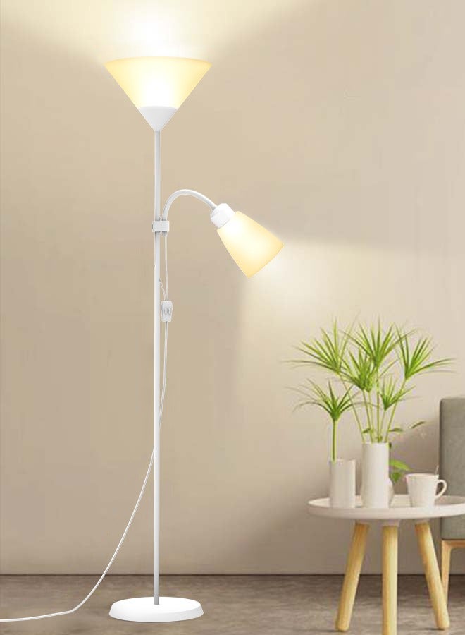 LED Floor Lamp with Double Lights, Vertical Ground Lamp With Adjustable Reading Light, Standing Light for Living Room, Bedroom, Office White