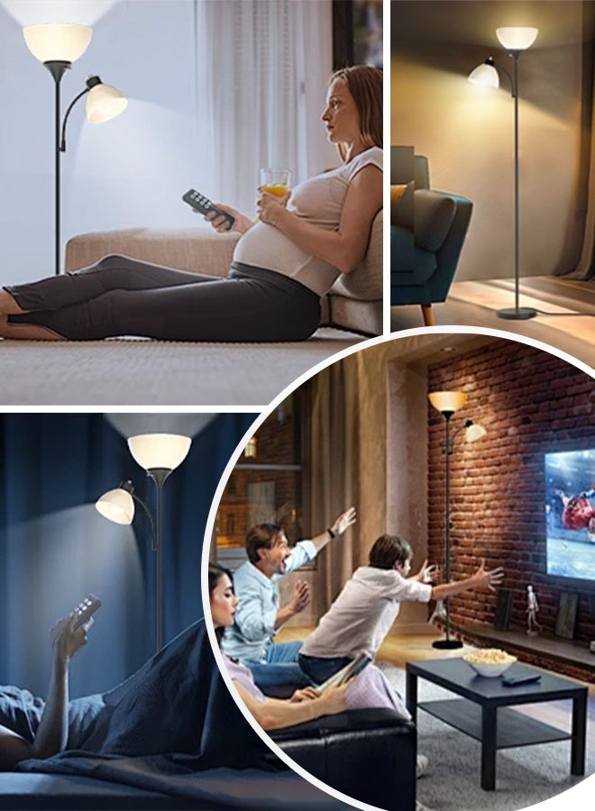 أبيكس مصباح أرضي LED مع مصابيح مزدوجة، مصباح أرضي عمودي مع ضوء قراءة قابل للتعديل، ضوء قائم لغرفة المعيشة وغرفة النوم والمكتب أبيض - Image 2