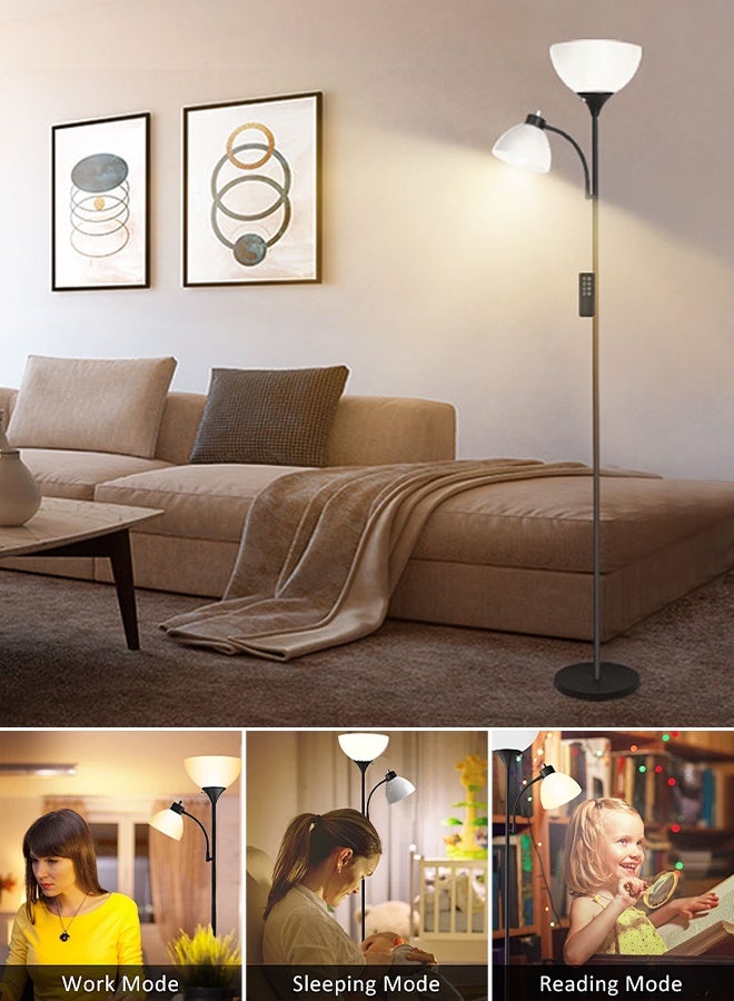 أبيكس مصباح أرضي LED مع مصابيح مزدوجة، مصباح أرضي عمودي مع ضوء قراءة قابل للتعديل، ضوء قائم لغرفة المعيشة وغرفة النوم والمكتب أبيض - Image 3