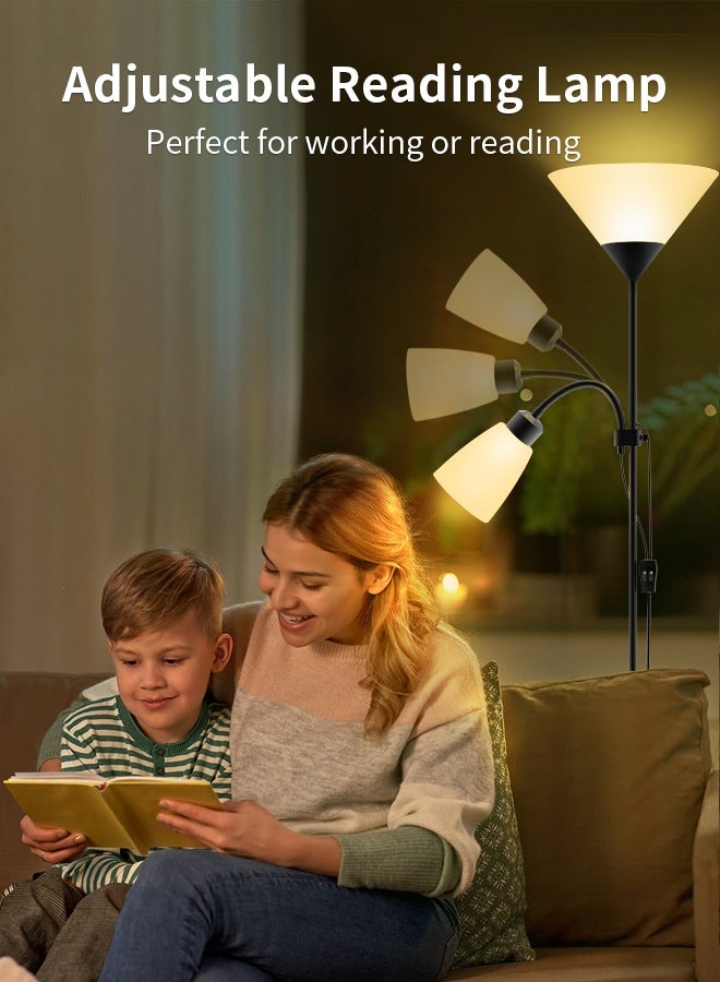 أبيكس مصباح أرضي LED مع مصابيح مزدوجة، مصباح أرضي عمودي مع ضوء قراءة قابل للتعديل، ضوء قائم لغرفة المعيشة وغرفة النوم والمكتب أبيض - Image 4