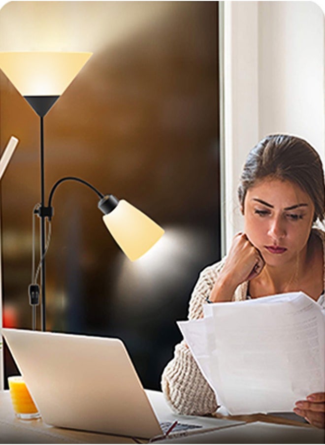 أبيكس مصباح أرضي LED بمصابيح إضاءة مزدوجة، مصباح أرضي عمودي بضوء قراءة قابل للتعديل، مصباح قائم لغرفة المعيشة وغرفة النوم والمكتب، (أسود)  - Image 4
