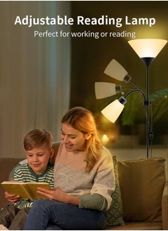أبيكس مصباح أرضي LED بمصابيح إضاءة مزدوجة، مصباح أرضي عمودي بضوء قراءة قابل للتعديل، مصباح قائم لغرفة المعيشة وغرفة النوم والمكتب، (أسود)  - Image 2