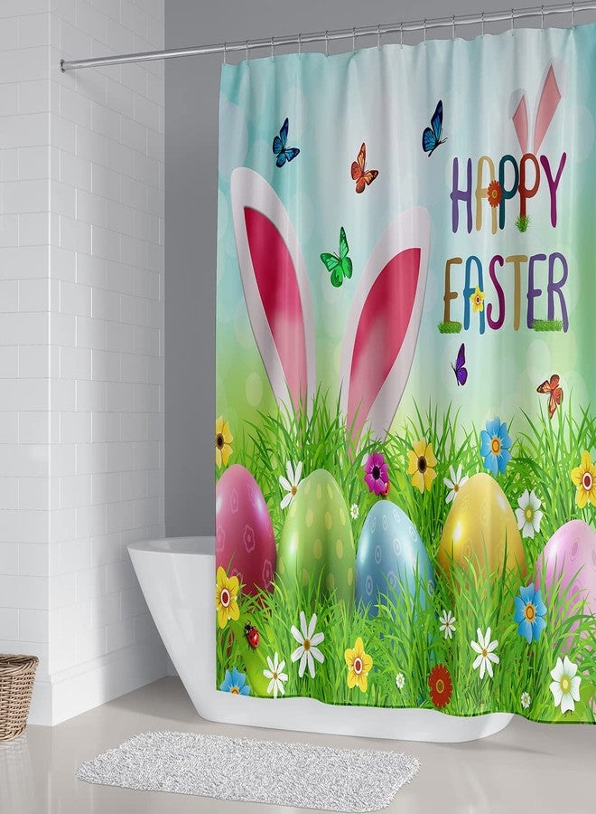 DDS-DUDES Easter Shower Curtain, Funny Rabbit Spring Eggs Shower Curtain Set for Bathroom Decor Waterproof Fabric Curtains with Hooks 71x71 inches - Image 2