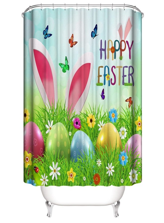 DDS-DUDES Easter Shower Curtain, Funny Rabbit Spring Eggs Shower Curtain Set for Bathroom Decor Waterproof Fabric Curtains with Hooks 71x71 inches - Image 3