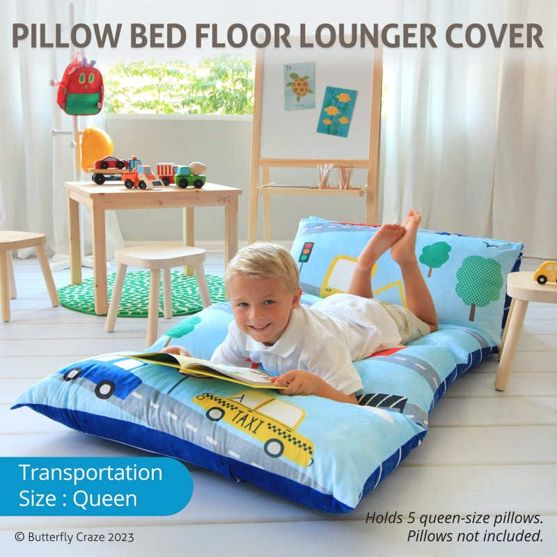 Butterfly Craze Floor Pillow Case - Versatile Lounge Seat & Floor Bed - Custom Support for Sleeping Pad & Guest Bed - Machine Washable Cover & Ground Cushions - Queen Size, Cars Blue - Image 2