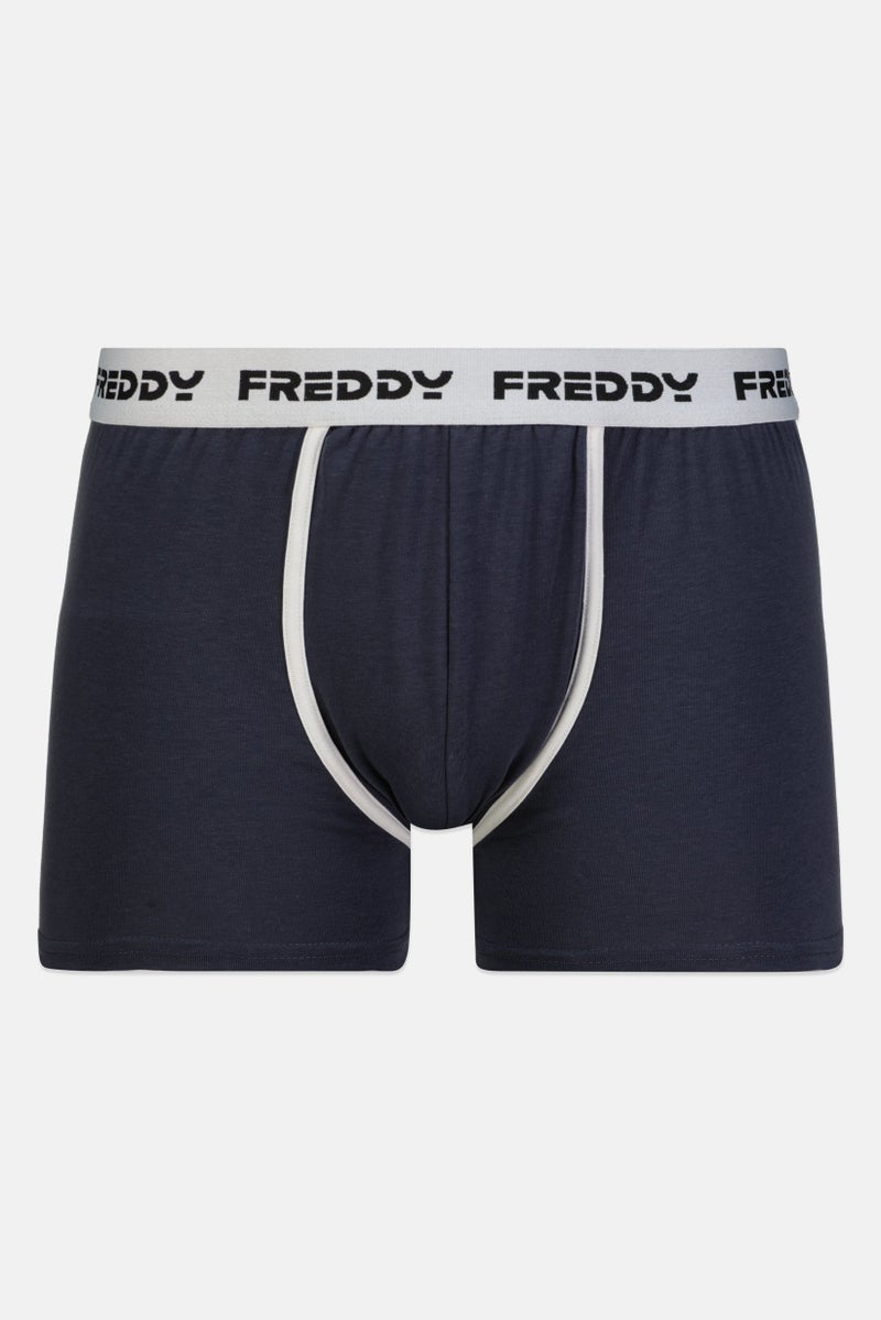 FREDDY شورت بوكسر للرجال بشعار العلامة التجارية، أزرق غامق مترب - Image 1