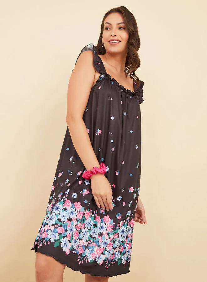 Styli Floral Ruffle Shoulder Nightdress