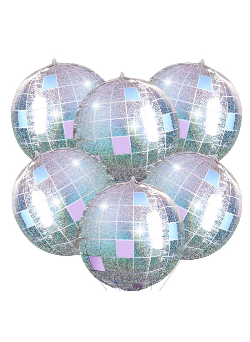 Excefore بالونات مرآة، 6 قطع بالونات معدنية ديسكو لتزيين حفلات السبعينات، بالونات كروية دائرية بزاوية 360 درجة 4D، بالونات Mylar لحفلة عيد الميلاد (56 سم/22 بوصة، فضية قزحية) - Image 1