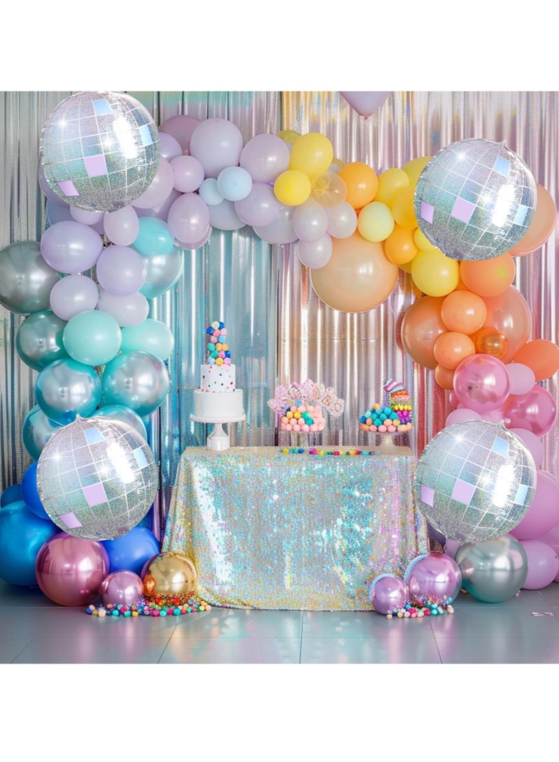 Excefore بالونات مرآة، 6 قطع بالونات معدنية ديسكو لتزيين حفلات السبعينات، بالونات كروية دائرية بزاوية 360 درجة 4D، بالونات Mylar لحفلة عيد الميلاد (56 سم/22 بوصة، فضية قزحية) - Image 4