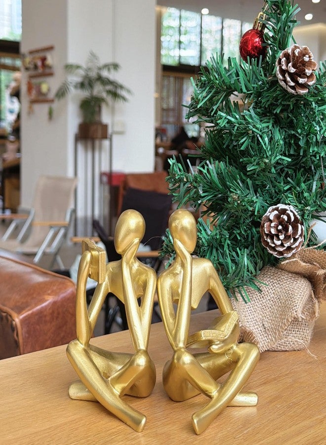 Prettidecor تمثال بريتيديكور الذهبي للمفكر القارئ، منحوتات فنية تجريدية، مجموعة تماثيل حديثة وجميلة مكونة من قطعتين لتزيين المنزل، غرفة المعيشة، غرفة النوم، المكتب، الرف، الطاولة، رف الكتب - Image 3
