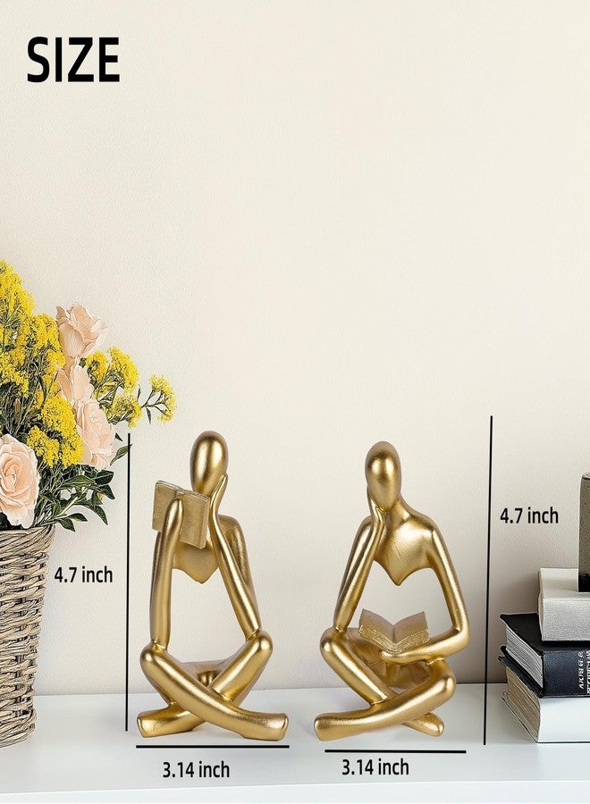 Prettidecor تمثال بريتيديكور الذهبي للمفكر القارئ، منحوتات فنية تجريدية، مجموعة تماثيل حديثة وجميلة مكونة من قطعتين لتزيين المنزل، غرفة المعيشة، غرفة النوم، المكتب، الرف، الطاولة، رف الكتب - Image 4