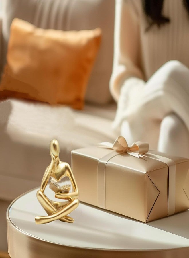Prettidecor تمثال بريتيديكور الذهبي للمفكر القارئ، منحوتات فنية تجريدية، مجموعة تماثيل حديثة وجميلة مكونة من قطعتين لتزيين المنزل، غرفة المعيشة، غرفة النوم، المكتب، الرف، الطاولة، رف الكتب - Image 5