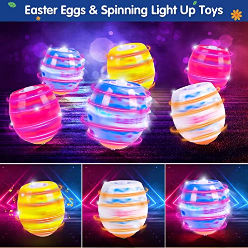 Vatos Easter Toys Eggs for Kids 6 Pack Lighting Spining Singing Plastic Colorful Easter Toys Egss Easter Basket Stuffers Party Favors Gifts for Kids 3 Boys Girls - Image 5