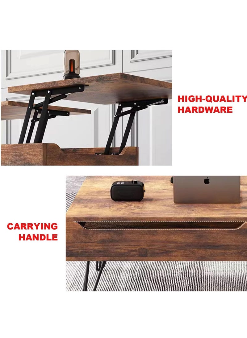 XiuWoo Coffee Table with Lifting Top, Modern Coffee Tables for Living Room with Hidden Compartment, Mid Century Space-Saving Convertible Furniture for Small Spaces Living Room Apartment 120x50x55cm - Image 4