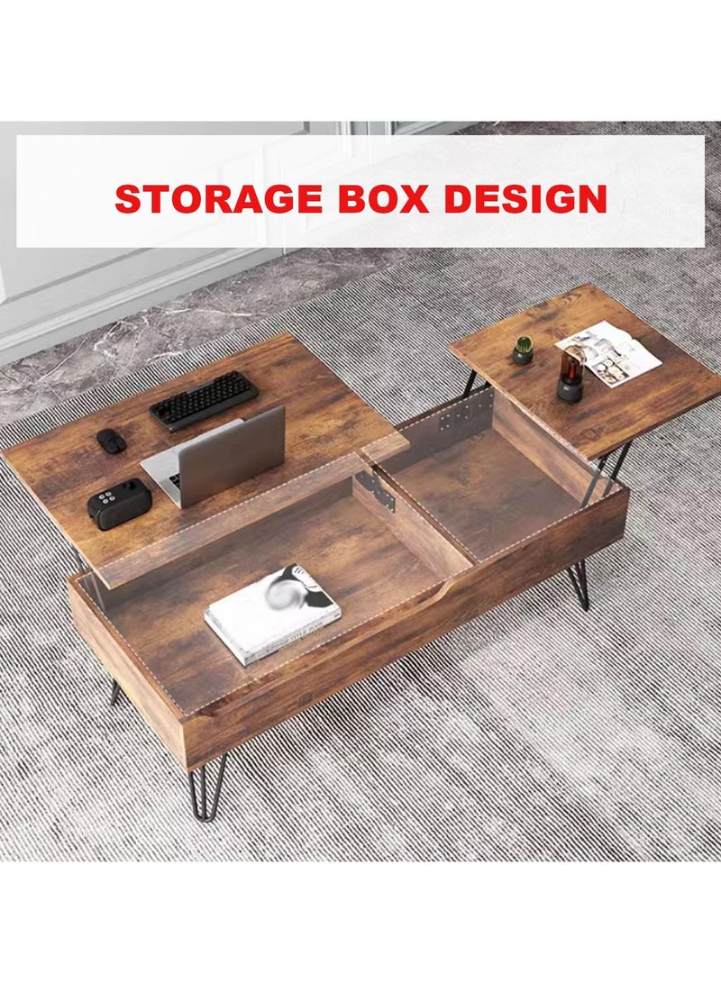 XiuWoo Coffee Table with Lifting Top, Modern Coffee Tables for Living Room with Hidden Compartment, Mid Century Space-Saving Convertible Furniture for Small Spaces Living Room Apartment 120x50x55cm - Image 5