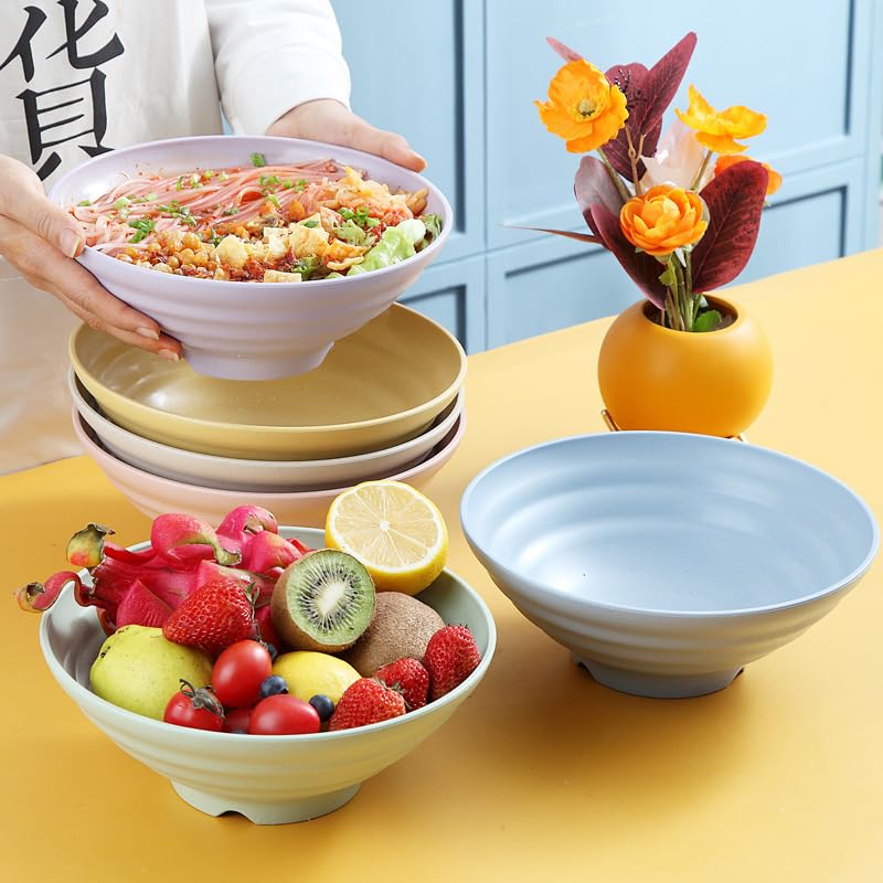 Clovis Wheat Straw Big Cereal Bowls - Resuable Bowls for Kitchen, Microwave and Dishwasher Safe, for Soup, Oatmeal, Ramen, RV, Camping, Kids, College Dorm Room (Blue, 25 x 10 CM, Pack of 6) - Image 5