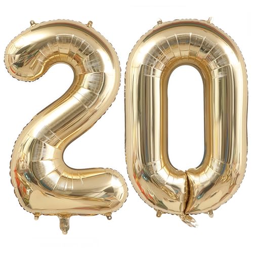 BBPOOL Champagne Gold 20 Balloon Number40 Inch Light Gold 20 Balloons Big Foil Mylar Helium Number 20 Balloon for Birthday Party Anniversary Decorations - Image 1