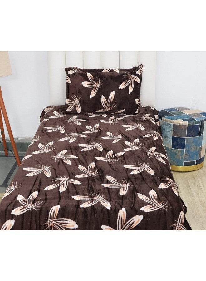 RD TREND أغطية سرير دافئة من فانيلا RD TREND 190 GSM بحجم مفرد (60X90 بوصة) مع غطاء وسادة واحد بحجم (18X28 بوصة) لون زهرة القهوة - Image 5