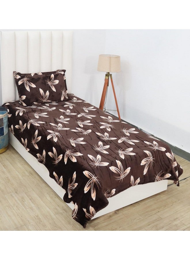 RD TREND أغطية سرير دافئة من فانيلا RD TREND 190 GSM بحجم مفرد (60X90 بوصة) مع غطاء وسادة واحد بحجم (18X28 بوصة) لون زهرة القهوة - Image 1
